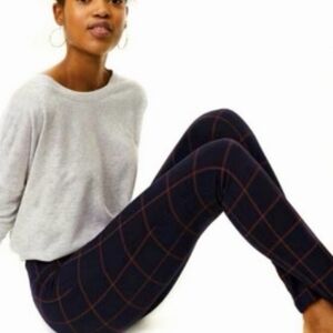 Loft Window Pane Plaid Blue Leggings Small